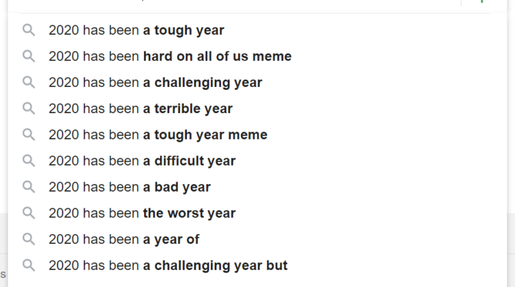 Google suggestions for the term '20201 has been...'